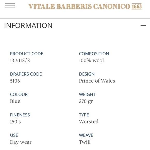 Vitale Barberis Canonico 1663 Super 140’s Dress - Picture 8 of 8